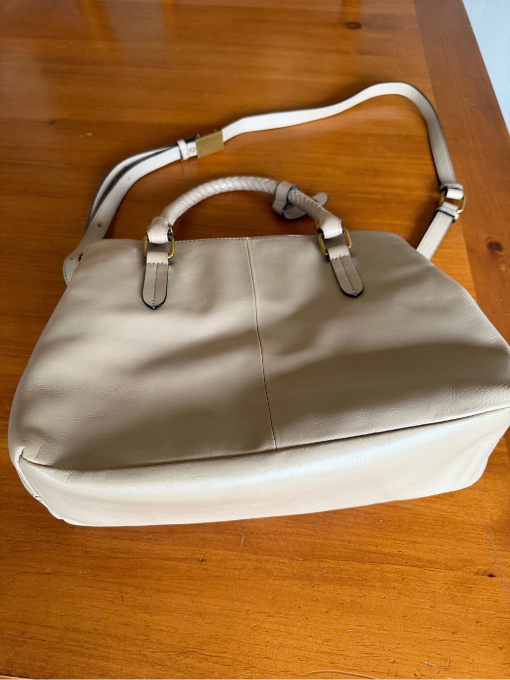 Elliott Lucca Taupe Leather Satchel with Braided Handles - Picture 6 of 11